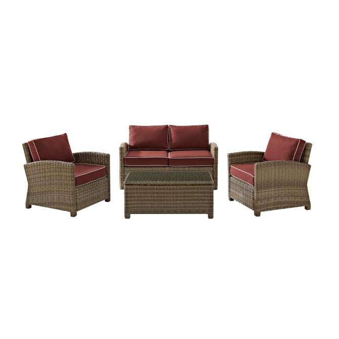 Crosley Furniture Patio Loveseat Sets Crosely Furniture - Bradenton 4Pc Outdoor Wicker Conversation Set Include Color/Weathered Brown - Loveseat, Coffee Table, & 2 Arm Chairs - KO70024WB-XX