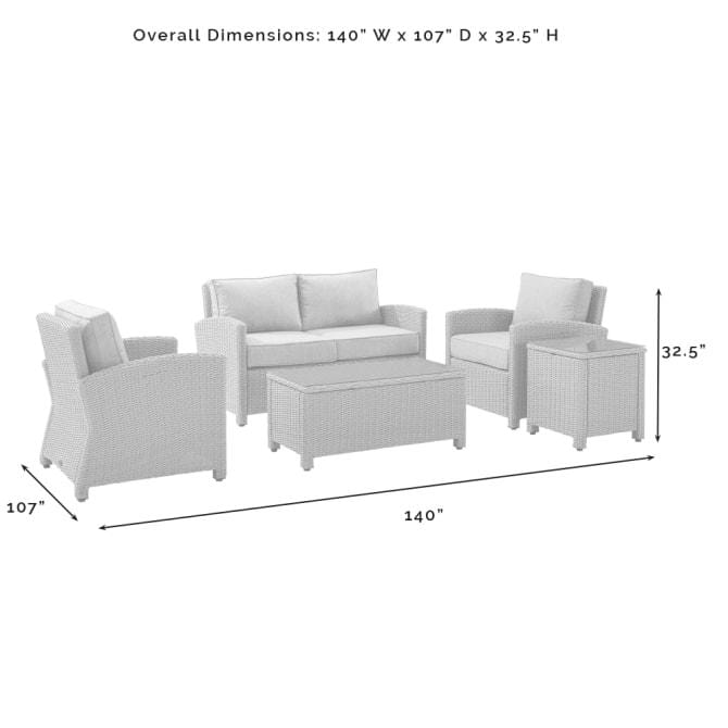 Crosley Furniture Patio Loveseat Sets Crosely Furniture - Bradenton 5Pc Outdoor Wicker Conversation Set Include Color - Loveseat, Side Table, Coffee Table, & 2 Armchairs - KO70050GY-XX