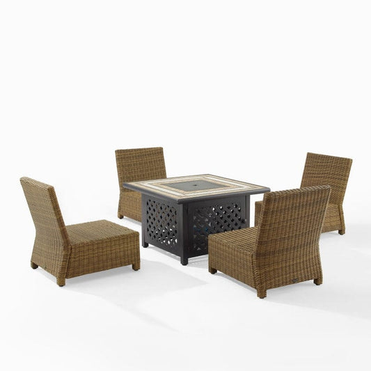 Crosley Furniture Patio Loveseat Sets Crosely Furniture - Bradenton 5pc Outdoor Wicker Conversation Set W/Fire Table - Weathered Brown | KO70205GY-XX