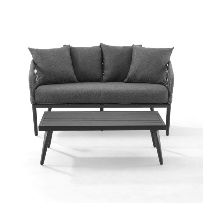 Crosley Furniture Patio Loveseat Sets Crosely Furniture - Dover 2Pc Outdoor Rope Conversation Set Charcoal/Matte Black - Loveseat & Coffee Table - CO7330MB-CL - Charcoal