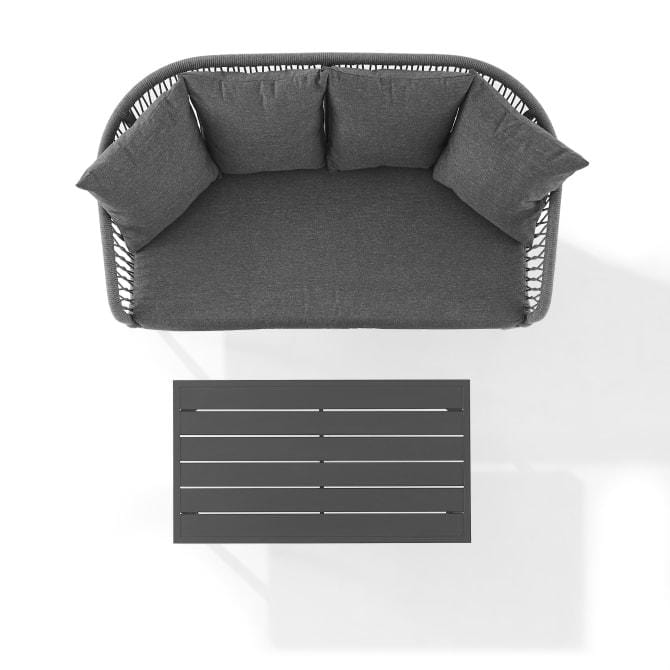 Crosley Furniture Patio Loveseat Sets Crosely Furniture - Dover 2Pc Outdoor Rope Conversation Set Charcoal/Matte Black - Loveseat & Coffee Table - CO7330MB-CL - Charcoal