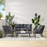 Crosley Furniture Patio Loveseat Sets Crosely Furniture - Dover 4Pc Outdoor Rope Conversation Set Charcoal/Matte Black - Loveseat, Coffee Table, & 2 Armchairs - KO70310MB-CL - Charcoal