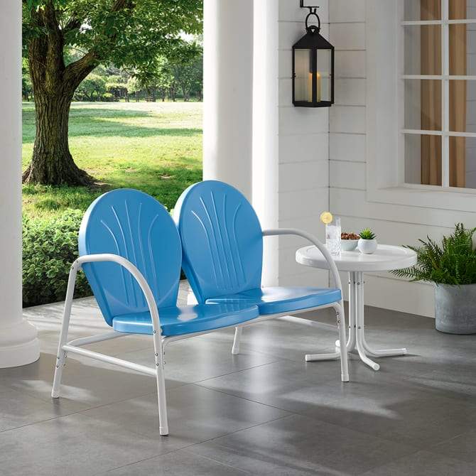 Crosley Furniture Patio Loveseat Sets Crosely Furniture - Griffith 2Pc Outdoor Metal Conversation Set Include Color/White Satin - Loveseat & Side Table - KO10006XX