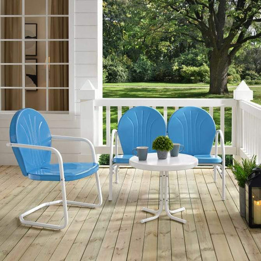Crosley Furniture Patio Loveseat Sets Crosely Furniture - Griffith 3Pc Outdoor Metal Conversation Set Include Color/White Satin - Loveseat, Chair, & Side Table - KO10003XX