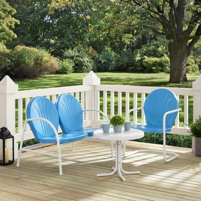 Crosley Furniture Patio Loveseat Sets Crosely Furniture - Griffith 3Pc Outdoor Metal Conversation Set Include Color/White Satin - Loveseat, Chair, & Side Table - KO10003XX