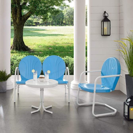 Crosley Furniture Patio Loveseat Sets Crosely Furniture - Griffith 3Pc Outdoor Metal Conversation Set Include Color/White Satin - Loveseat, Chair, & Side Table - KO10003XX