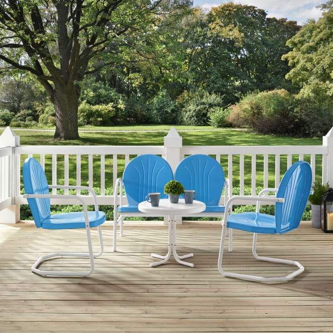 Crosley Furniture Patio Loveseat Sets Crosely Furniture - Griffith 4Pc Outdoor Metal Conversation Set Include Color/White Satin - Loveseat, Side Table, & 2 Chairs - KO10001XX
