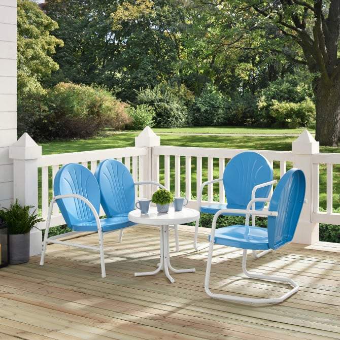 Crosley Furniture Patio Loveseat Sets Crosely Furniture - Griffith 4Pc Outdoor Metal Conversation Set Include Color/White Satin - Loveseat, Side Table, & 2 Chairs - KO10001XX