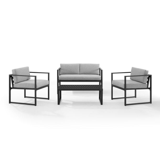 Crosley Furniture Patio Loveseat Sets Crosely Furniture - Hamilton 4Pc Outdoor Metal Conversation Set Gray/Matte Black - Loveseat, Coffee Table, & 2 Chairs - CO7902MB-GY - Gray