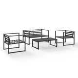 Crosley Furniture Patio Loveseat Sets Crosely Furniture - Hamilton 4Pc Outdoor Metal Conversation Set Gray/Matte Black - Loveseat, Coffee Table, & 2 Chairs - CO7902MB-GY - Gray