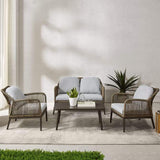 Crosley Furniture Patio Loveseat Sets Crosely Furniture - Haven 4Pc Outdoor Wicker Conversation Set Light Gray/Light Brown - Loveseat, Coffee Table, & 2 Armchairs - KO70290LB-LG - Light Gray