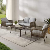 Crosley Furniture Patio Loveseat Sets Crosely Furniture - Haven 4Pc Outdoor Wicker Conversation Set Light Gray/Light Brown - Loveseat, Coffee Table, & 2 Armchairs - KO70290LB-LG - Light Gray