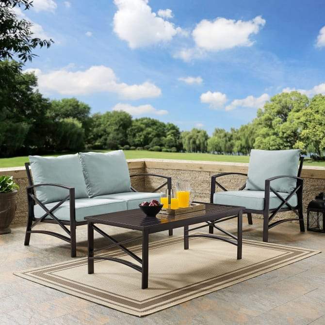 Crosley Furniture Patio Loveseat Sets Crosely Furniture - Kaplan 3Pc Outdoor Metal Conversation Set Include Color/Oil Rubbed Bronze - Loveseat, Chair, & Coffee Table - KO60014BZ-XX
