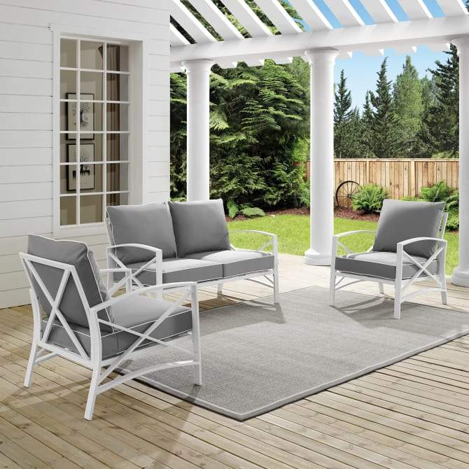 Crosley Furniture Patio Loveseat Sets Crosely Furniture - Kaplan 3Pc Outdoor Metal Conversation Set Include Color/White - Loveseat & 2 Chairs - KO60011WH-XX