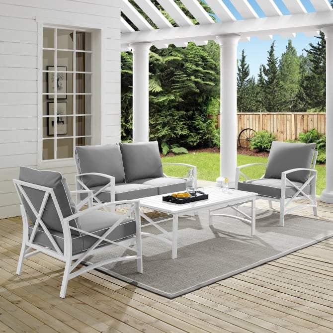 Crosley Furniture Patio Loveseat Sets Crosely Furniture - Kaplan 4Pc Outdoor Metal Conversation Set Include Color/White - Loveseat, Coffee Table, &Two Chairs - KO60009WH-XX