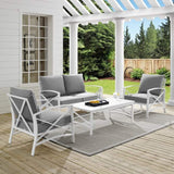 Crosley Furniture Patio Loveseat Sets Crosely Furniture - Kaplan 4Pc Outdoor Metal Conversation Set Include Color/White - Loveseat, Coffee Table, &Two Chairs - KO60009WH-XX