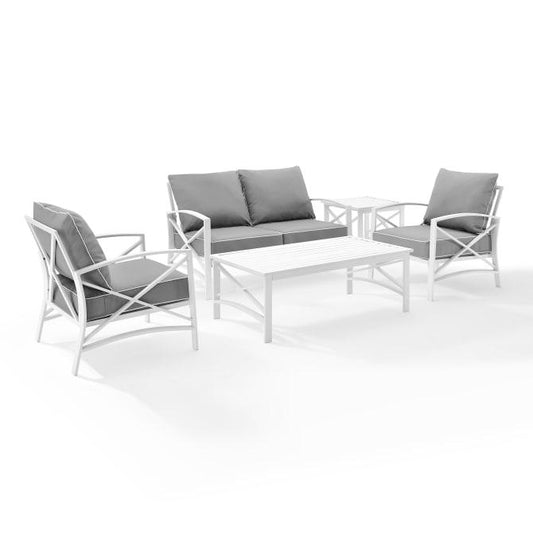 Crosley Furniture Patio Loveseat Sets Crosely Furniture - Kaplan 5Pc Outdoor Metal Conversation Set Included Color/White - Loveseat, Coffee Table, Side Table, & 2 Armchairs - KO60015WH-XX