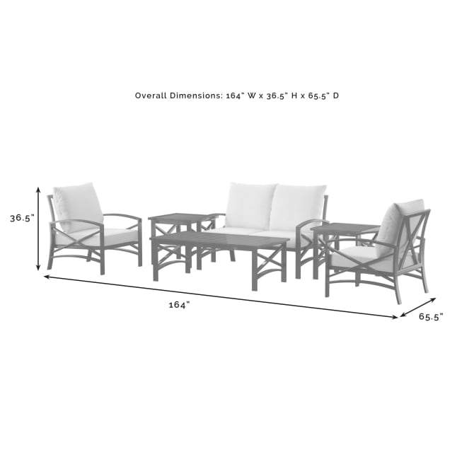 Crosley Furniture Patio Loveseat Sets Crosely Furniture - Kaplan 6Pc Outdoor Metal Conversation Set Include Color/White - Loveseat, Coffee Table, 2 Armchairs, & 2 Side Tables - KO60017WH-XX