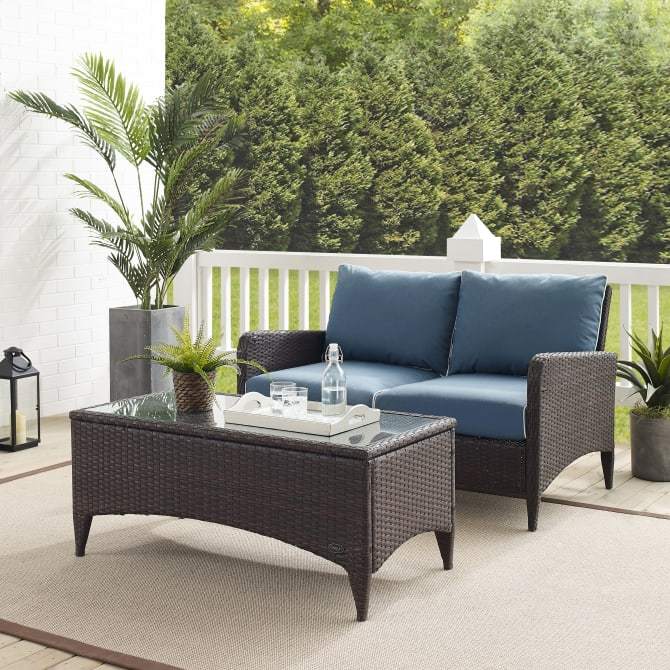 Crosley Furniture Patio Loveseat Sets Crosely Furniture - Kiawah 2Pc Outdoor Wicker Conversation Set Include Color/Brown - Loveseat & Coffee Table - KO70029BR-XX
