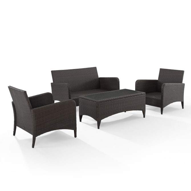 Crosley Furniture Patio Loveseat Sets Crosely Furniture - Kiawah 4Pc Outdoor Wicker Conversation Set Include Color/Brown - Loveseat, 2 Arm Chairs & Coffee Table - KO70028BR-XX