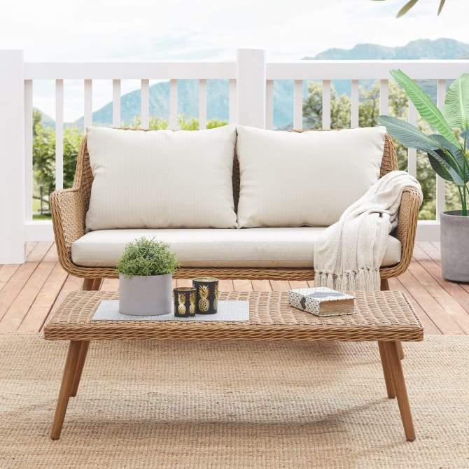 Crosley Furniture Patio Loveseat Sets Crosely Furniture - Landon 2Pc Outdoor Wicker Conversation Set Light Brown - Loveseat & Coffee Table - CO7186-LB - Oatmeal
