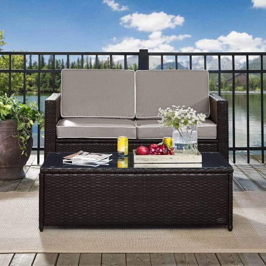 Crosley Furniture Patio Loveseat Sets Crosely Furniture - Palm Harbor 2Pc Outdoor Wicker Conversation Set Include Color/Brown - Loveseat & Coffee Table - KO70002BR-XX