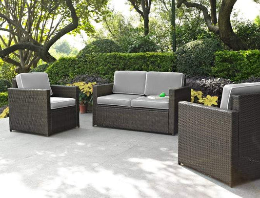 Crosley Furniture Patio Loveseat Sets Crosely Furniture - Palm Harbor 3Pc Outdoor Wicker Conversation Set Include Color/Brown - Loveseat & 2 Chairs - KO70003BR-XX