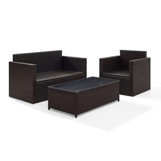 Crosley Furniture Patio Loveseat Sets Crosely Furniture - Palm Harbor 3Pc Outdoor Wicker Conversation Set Include Color/Brown - Loveseat, Chair, & Coffee Table - KO70006BR-XX