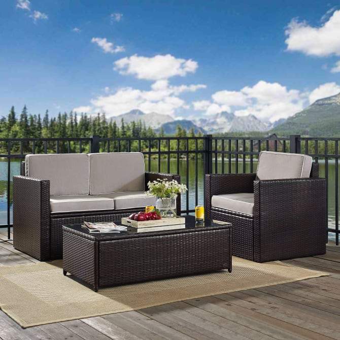 Crosley Furniture Patio Loveseat Sets Crosely Furniture - Palm Harbor 3Pc Outdoor Wicker Conversation Set Include Color/Brown - Loveseat, Chair, & Coffee Table - KO70006BR-XX