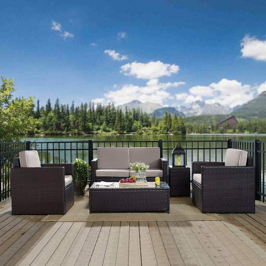 Crosley Furniture Patio Loveseat Sets Crosely Furniture - Palm Harbor 5Pc Outdoor Wicker Conversation Set Include Color/Brown - Loveseat, Side Table, Coffee Table, & 2 Arm Chairs - KO70053BR-XX