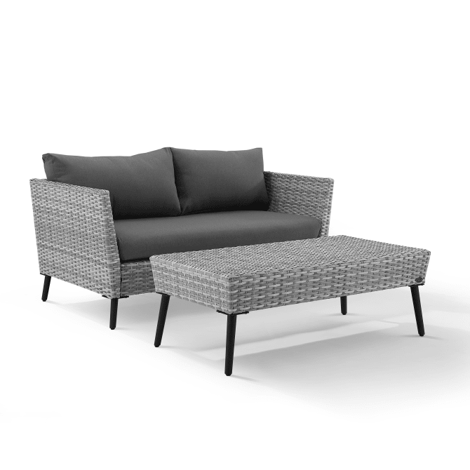 Crosley Furniture Patio Loveseat Sets Crosely Furniture - Richland 2Pc Outdoor Wicker Conversation Set Charcoal/Gray - Loveseat & Coffee Table - CO7317GY-CL - Charcoal