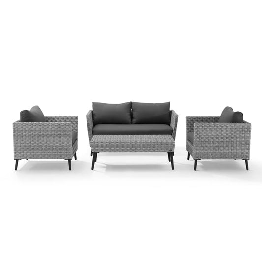 Crosley Furniture Patio Loveseat Sets Crosely Furniture - Richland 4Pc Outdoor Wicker Conversation Set Charcoal/Gray - Loveseat, Coffee Table, & 2 Arm Chairs - KO70200GY-CL - Charcoal