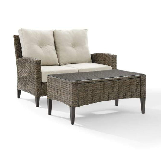 Crosley Furniture Patio Loveseat Sets Crosely Furniture - Rockport Outdoor Wicker 2Pc High Back Conversation Set Oatmeal/Light Brown - Loveseat & Coffee Table - KO70211LB-OL - Oatmeal