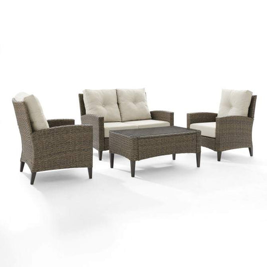 Crosley Furniture Patio Loveseat Sets Crosely Furniture - Rockport Outdoor Wicker 4Pc High Back Conversation Set Oatmeal/Light Brown - Loveseat, Coffee Table, & 2 Arm Chairs - KO70213LB-OL - Oatmeal