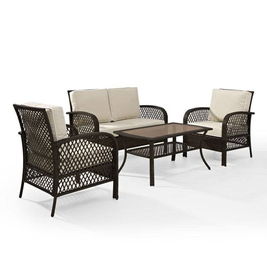 Crosley Furniture Patio Loveseat Sets Crosely Furniture - Tribeca 4Pc Outdoor Wicker Conversation Set Sand/Brown - Loveseat, Coffee Table, & 2 Arm Chairs - KO70037BR-SA - Sand
