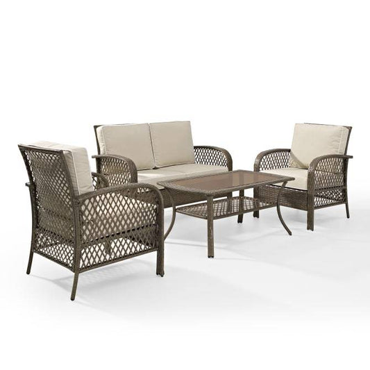 Crosley Furniture Patio Loveseat Sets Crosely Furniture - Tribeca 4Pc Outdoor Wicker Conversation Set Sand/Driftwood - Loveseat, Coffee Table, &  2 Arm Chairs - KO70037DW-SA - Sand