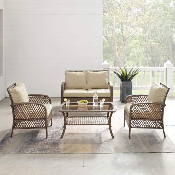Crosley Furniture Patio Loveseat Sets Crosely Furniture - Tribeca 4Pc Outdoor Wicker Conversation Set Sand/Driftwood - Loveseat, Coffee Table, &  2 Arm Chairs - KO70037DW-SA - Sand