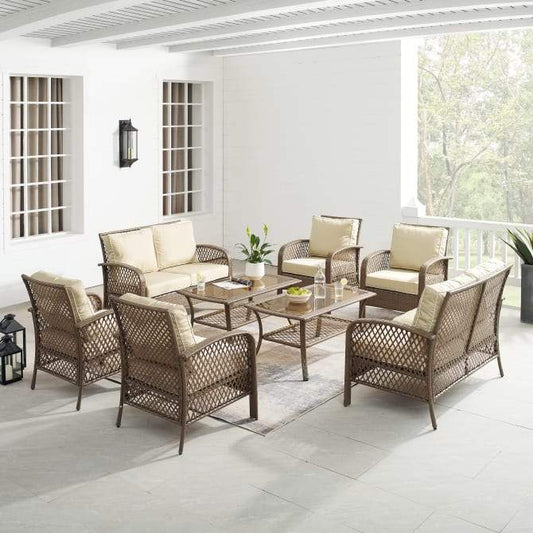 Crosley Furniture Patio Loveseat Sets Crosely Furniture - Tribeca 8Pc Outdoor Wicker Conversation Set Sand/Driftwood - 2 Loveseats, 4 Armchairs, & 2 Coffee Tables - KO70237DW-SA - Sand