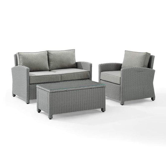 Crosley Furniture Patio Loveseat Sets Gray Crosely Furniture - Bradenton 3Pc Outdoor Wicker Conversation Set Include Color/Gray - Loveseat, Arm Chair, & Coffee Table - KO70027GY-XX
