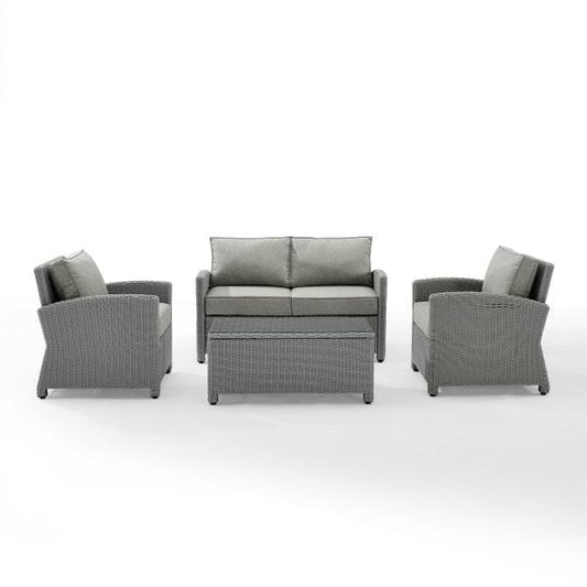 Crosley Furniture Patio Loveseat Sets Gray Crosely Furniture - Bradenton 4Pc Outdoor Wicker Conversation Set Include Color/Gray - Loveseat, Coffee Table, & 2 Arm Chairs - KO70024GY-XX