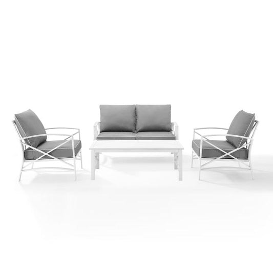 Crosley Furniture Patio Loveseat Sets Gray Crosely Furniture - Kaplan 4Pc Outdoor Metal Conversation Set Include Color/White - Loveseat, Coffee Table, &Two Chairs - KO60009WH-XX
