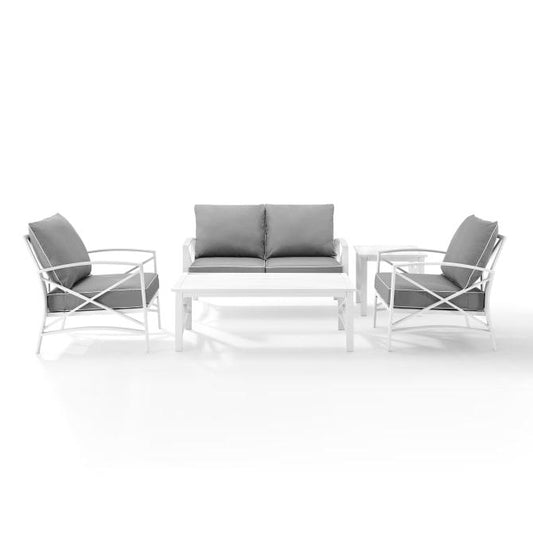 Crosley Furniture Patio Loveseat Sets Gray Crosely Furniture - Kaplan 5Pc Outdoor Metal Conversation Set Included Color/White - Loveseat, Coffee Table, Side Table, & 2 Armchairs - KO60015WH-XX
