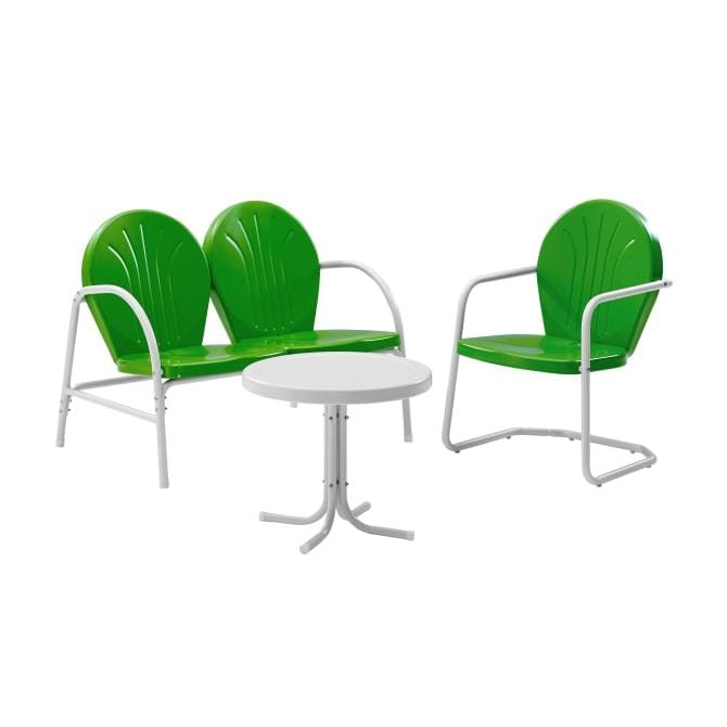 Crosley Furniture Patio Loveseat Sets Kelly Green Gloss Crosely Furniture - Griffith 3Pc Outdoor Metal Conversation Set Include Color/White Satin - Loveseat, Chair, & Side Table - KO10003XX
