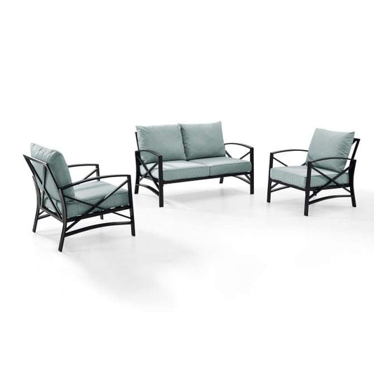 Crosley Furniture Patio Loveseat Sets Mist Crosely Furniture - Kaplan 3Pc Outdoor Metal Conversation Set Include Color/Oil Rubbed Bronze - Loveseat & 2 Chairs - KO60011BZ-XX