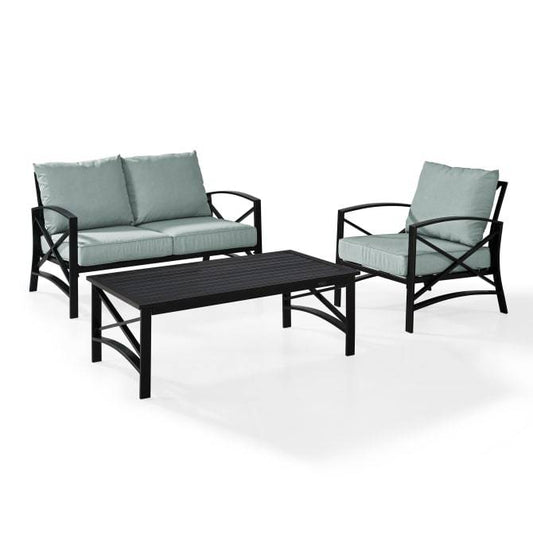 Crosley Furniture Patio Loveseat Sets Mist Crosely Furniture - Kaplan 3Pc Outdoor Metal Conversation Set Include Color/Oil Rubbed Bronze - Loveseat, Chair, & Coffee Table - KO60014BZ-XX
