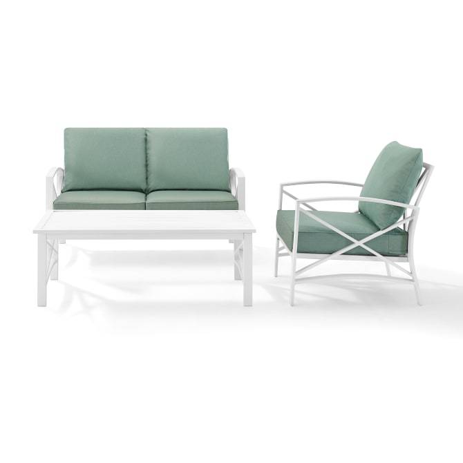 Crosley Furniture Patio Loveseat Sets Mist Crosely Furniture - Kaplan 3Pc Outdoor Metal Conversation Set Include Color/White - Loveseat, Chair , & Coffee Table - KO60014WH-XXX