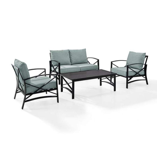 Crosley Furniture Patio Loveseat Sets Mist Crosely Furniture - Kaplan 4Pc Outdoor Conversation Set Include Color/Oil Rubbed Bronze - Loveseat, Coffee Table, & Two Chairs - KO60009BZ-XX