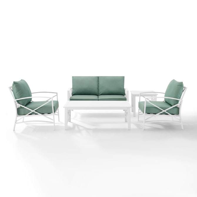 Crosley Furniture Patio Loveseat Sets Mist Crosely Furniture - Kaplan 5Pc Outdoor Metal Conversation Set Included Color/White - Loveseat, Coffee Table, Side Table, & 2 Armchairs - KO60015WH-XX