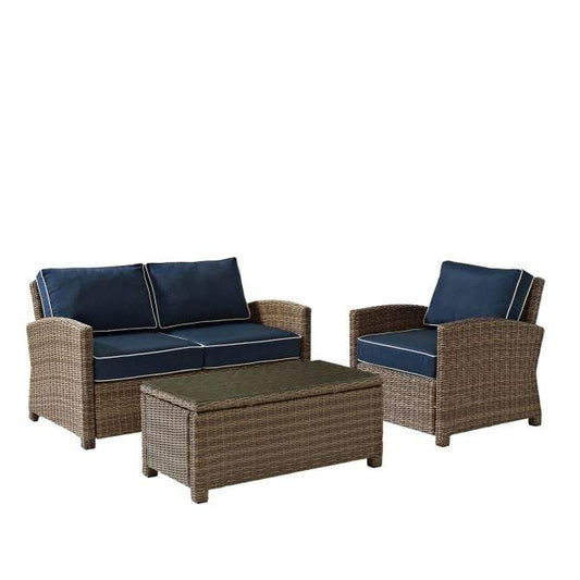 Crosley Furniture Patio Loveseat Sets Navy Crosely Furniture - Bradenton 3Pc Outdoor Wicker Conversation Set Include Color/Weathered Brown - Loveseat, Arm Chair, & Coffee Table - KO70027WB-XX