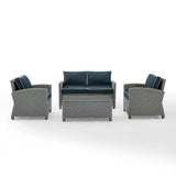 Crosley Furniture Patio Loveseat Sets Navy Crosely Furniture - Bradenton 4Pc Outdoor Wicker Conversation Set Include Color/Gray - Loveseat, Coffee Table, & 2 Arm Chairs - KO70024GY-XX